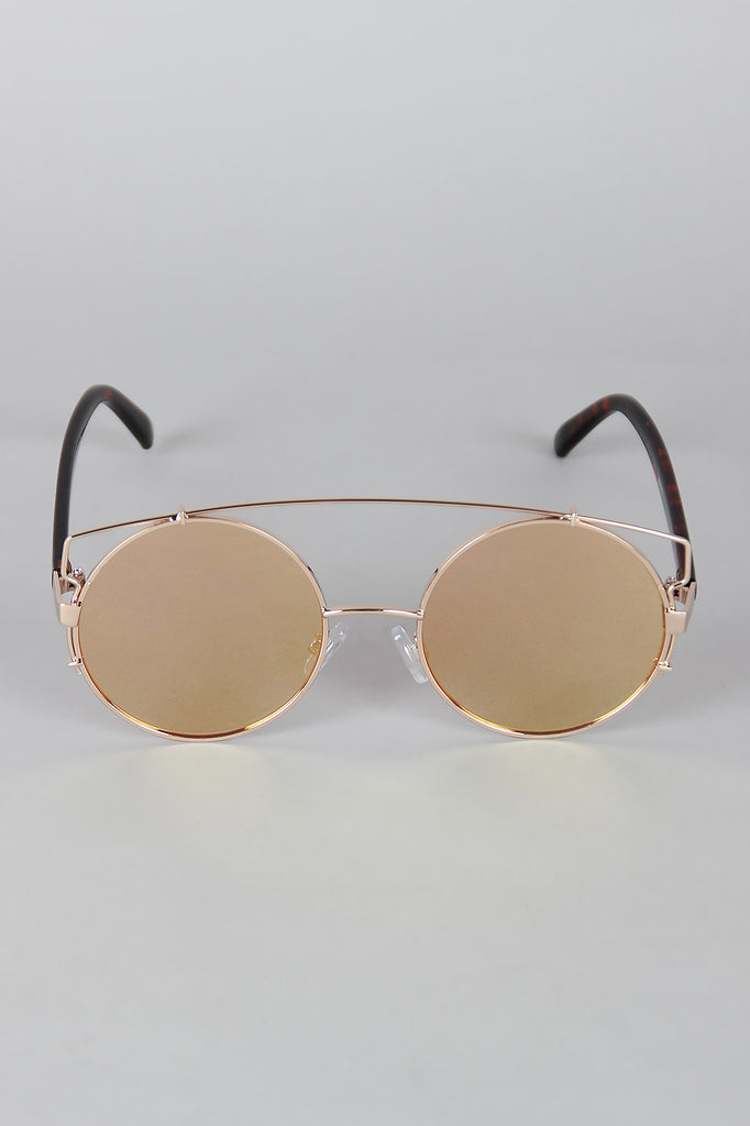 Retro Double Bridge Round Frame Sunglasses