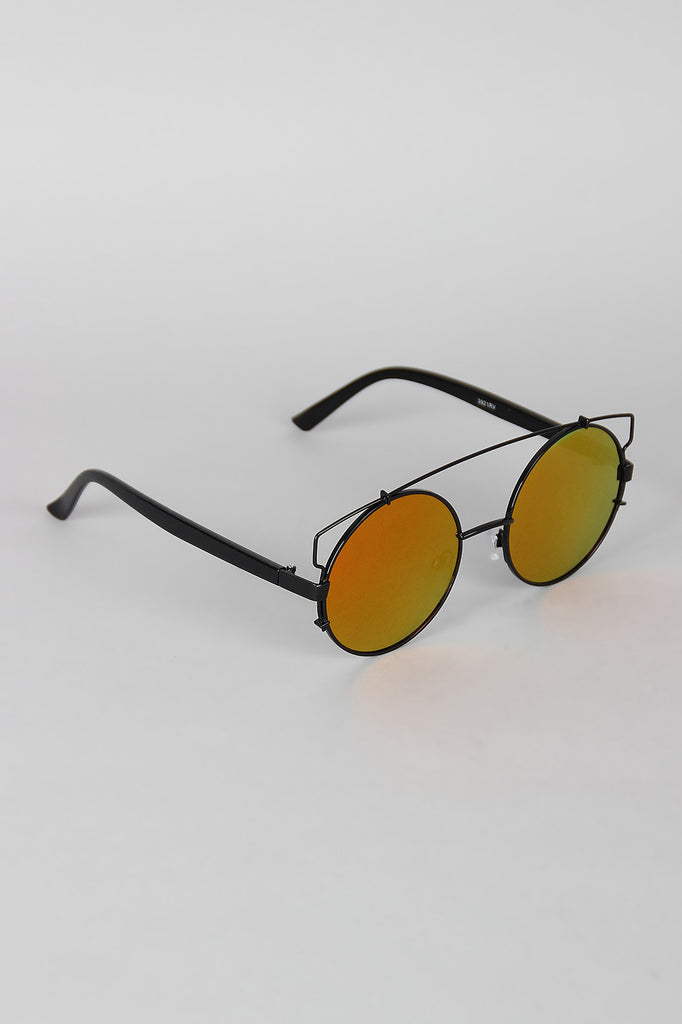 Retro Double Bridge Round Frame Sunglasses