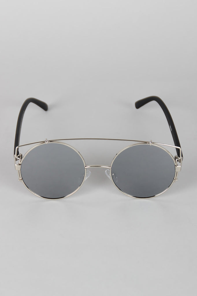 Retro Double Bridge Round Frame Sunglasses