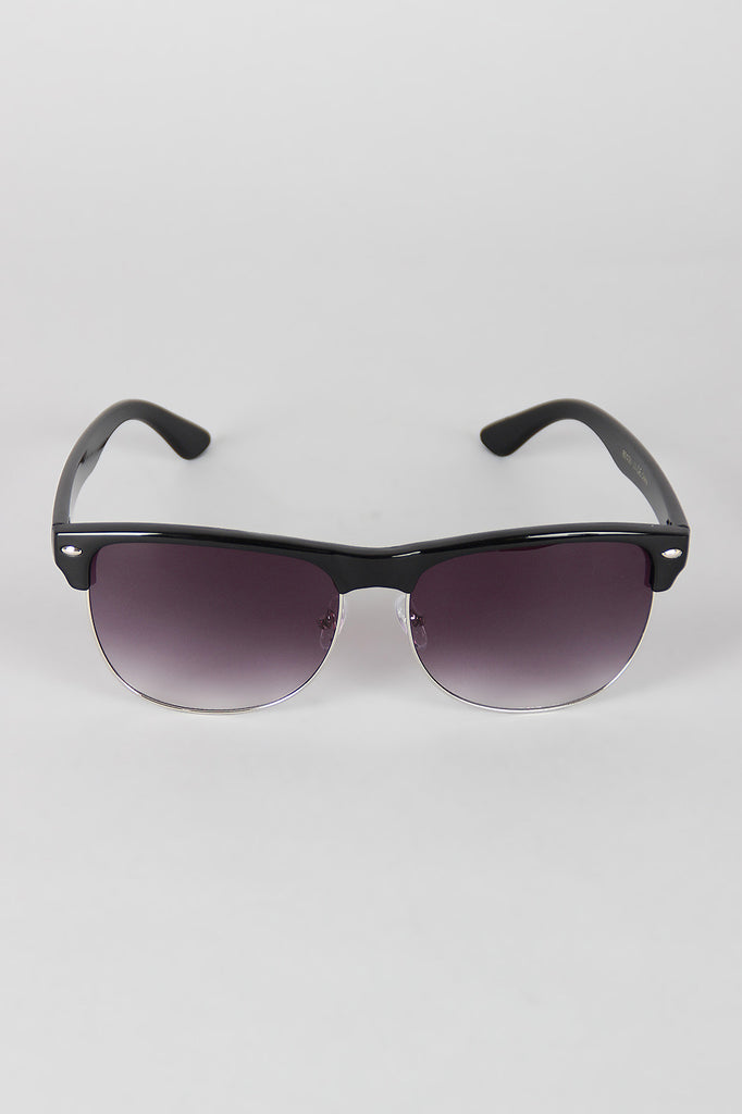 Semi-Rimless Metal and Plastic Sunglasses