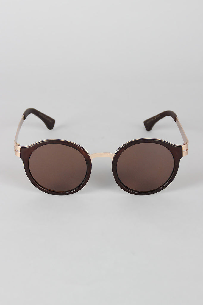 Matte Plastic and Metal Round Sunglasses