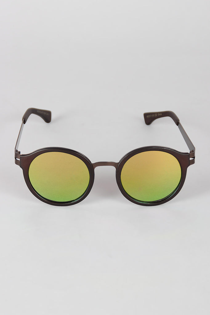 Matte Plastic and Metal Round Sunglasses