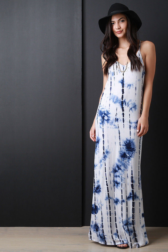 Vertical Tie Dye Side Slit Maxi Dress