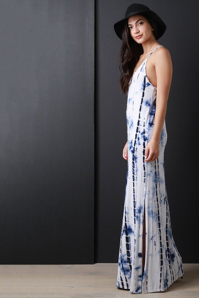 Vertical Tie Dye Side Slit Maxi Dress