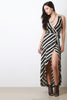 Striped Deep V Neck Wrap Dress