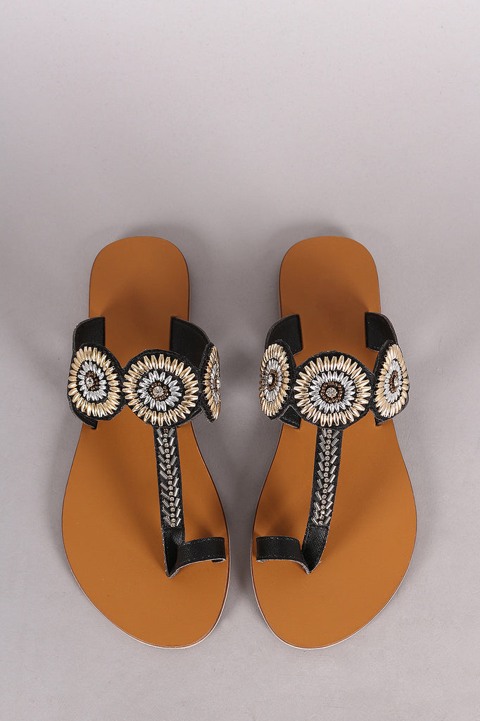 Qupid Toe Ring Beaded Flat Slip On Sandal