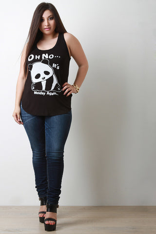 Panda Oh No Its Monday Again Graphic Print Top