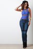 Semi-Sheer Stripe Mesh Round Neck Bodysuit