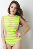 Semi-Sheer Stripe Mesh Back Cutout Bodysuit