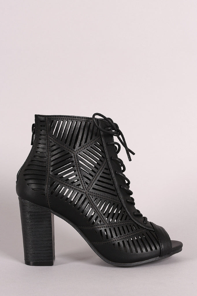 Wild Diva Lounge Laser Cutout Lace Up Booties