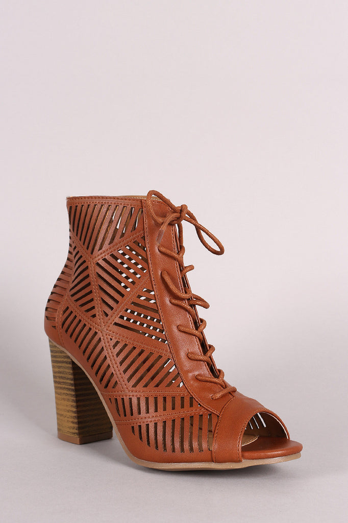 Wild Diva Lounge Laser Cutout Lace Up Booties