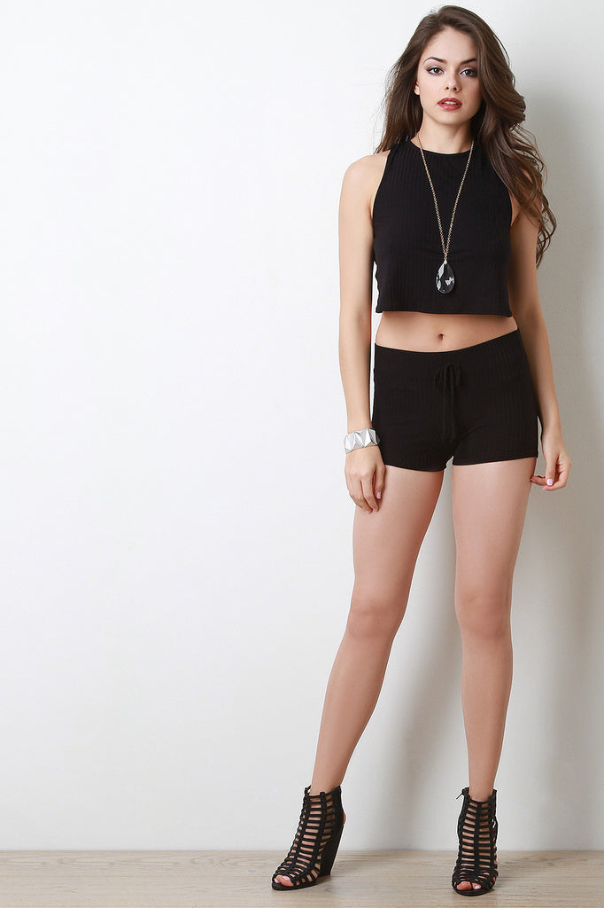 Rib Knit Drawstring Shorts