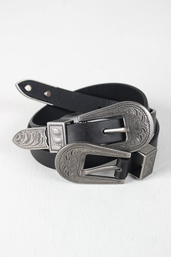 Etched Double Buckle Belt