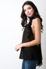 Semi-Sheer Mock Neck Bow Tie Ruffled Top