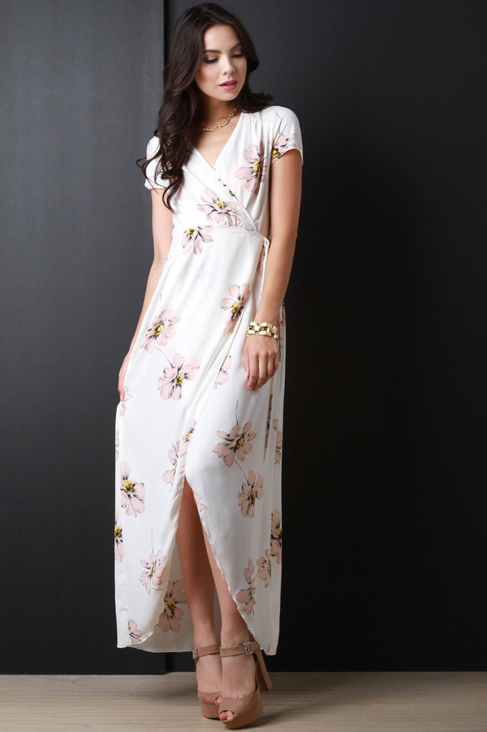 Surplice Floral Wrap Maxi Dress