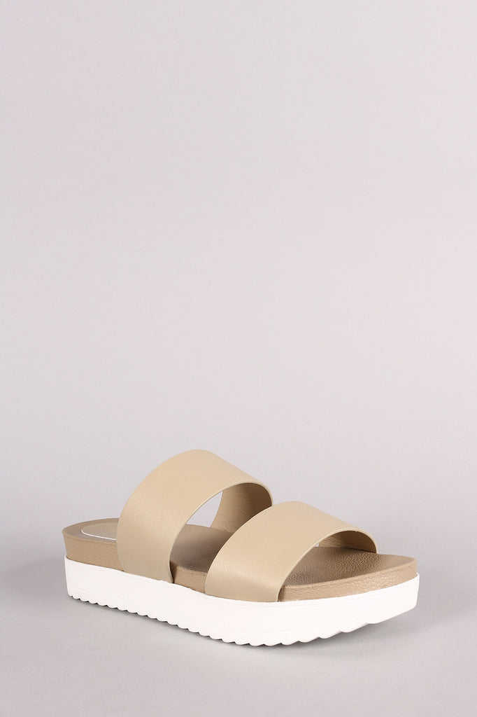 Bamboo Double Band Lug Sole Slide Sandal