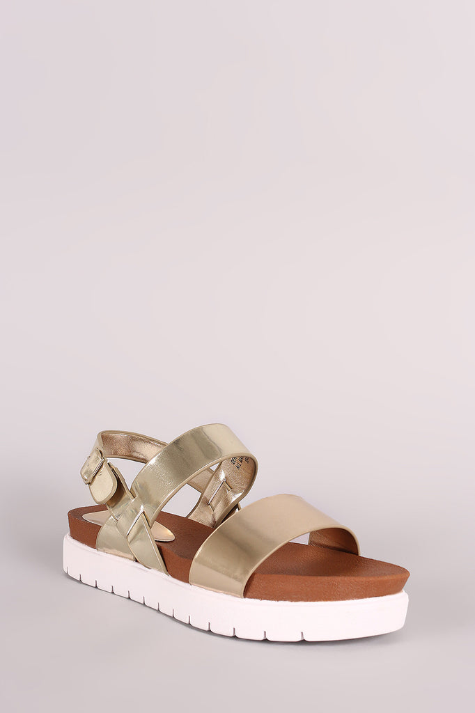 Bamboo Patent Double Band Lug Sole Flatform Sandal