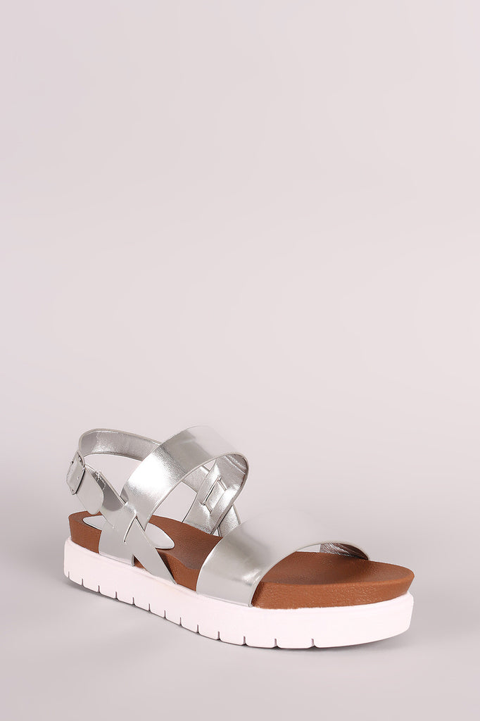 Bamboo Patent Double Band Lug Sole Flatform Sandal