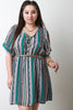 Woven Boho Stripe Lace Up Belted Dress