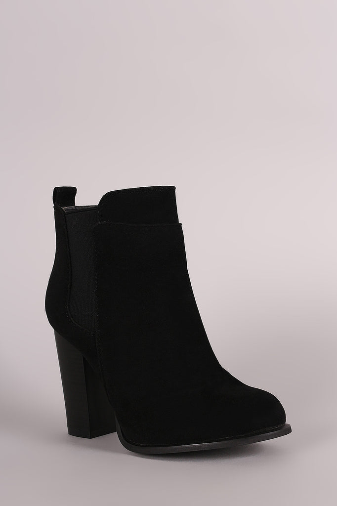 Suede Elastic Gore Chunky Heeled Ankle Boots