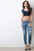 Frayed Hem Patch Skinny Jeans