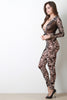 Mesh Damask Pattern Plunge Neck Jumpsuit