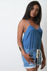 Faded Denim V-Neck Drawstring Cami Romper