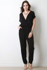 Solid Surplice Short Sleeve Jumpsuit