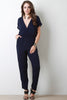 Solid Surplice Short Sleeve Jumpsuit