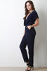 Solid Surplice Short Sleeve Jumpsuit