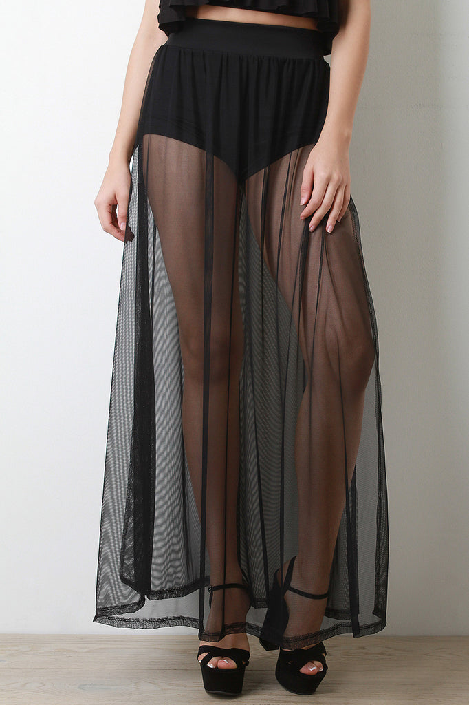 Hot Shorts Semi-Sheer Mesh Maxi Skirt