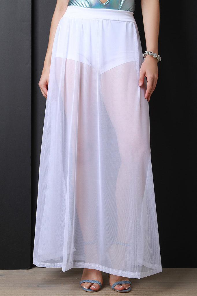 Hot Shorts Semi-Sheer Mesh Maxi Skirt