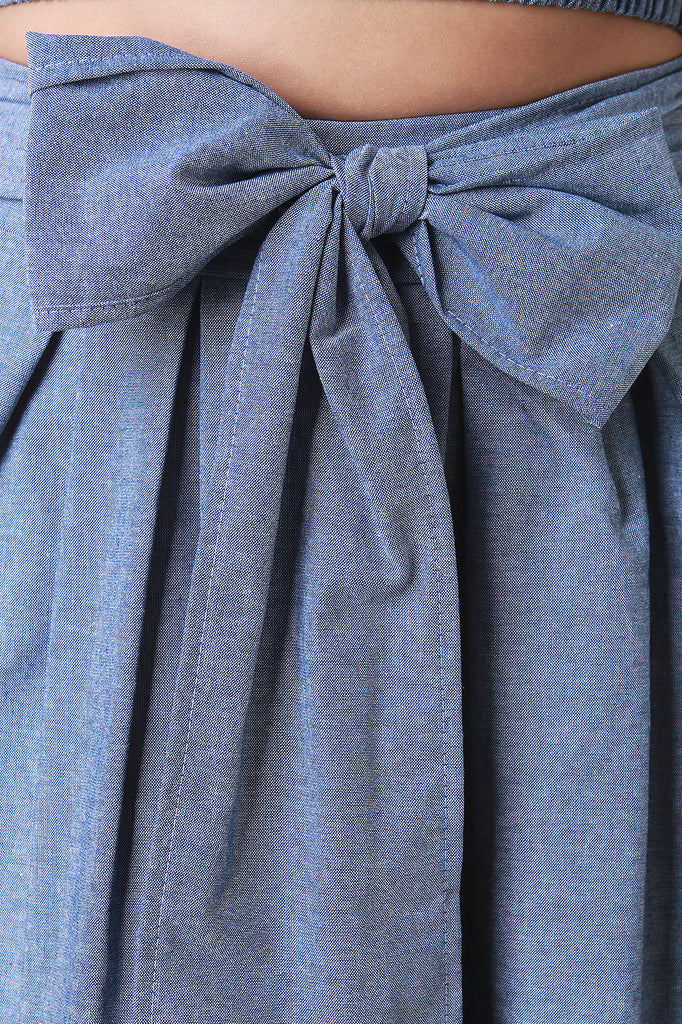 Chambray Bow A-Line Skirt