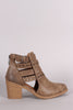 Qupid Distressed Suede Perforated Strap Western Booties