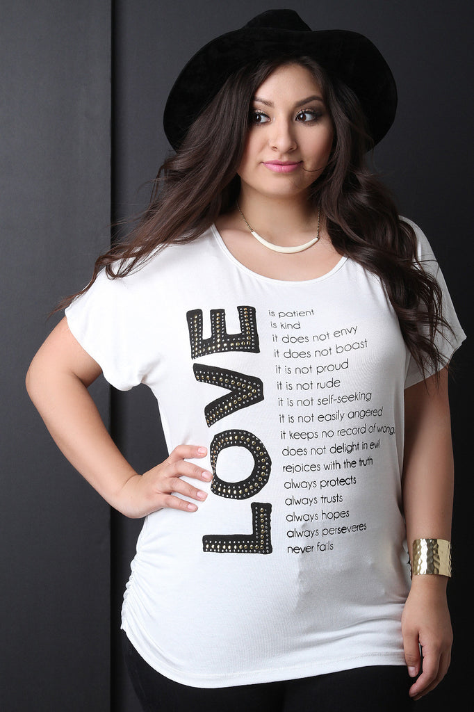 Rhinestone Accent Love Graphic Print Short Sleeve Tee