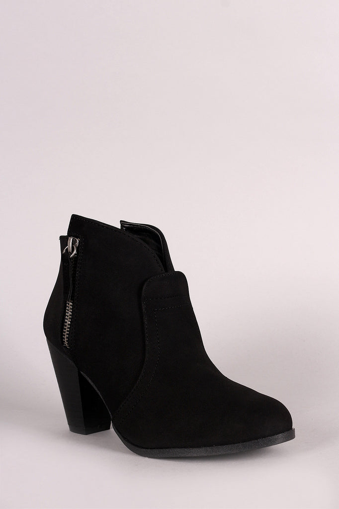 Qupid Nubuck Zipper Trim Chunky Heeled Booties