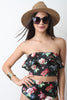 Strapless Floral Print Ruffle Crop Top