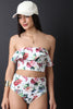 Strapless Floral Print Ruffle Crop Top