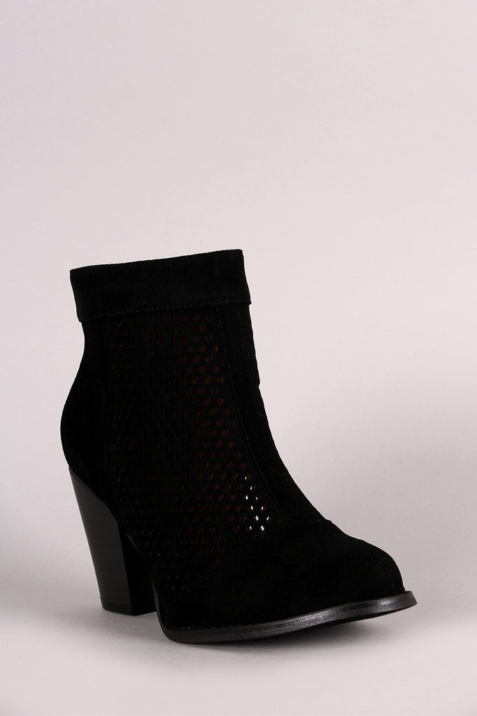 Perforated Suede Chunky Heeled Booties