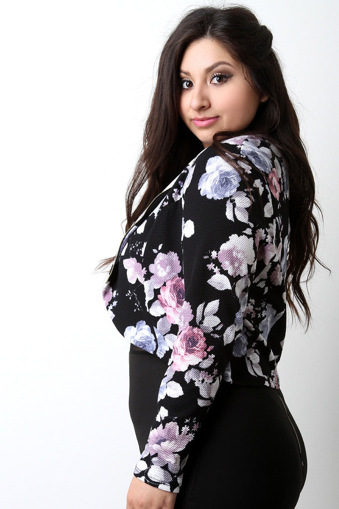 Quilted Floral Long Sleeve Zipped Jacket