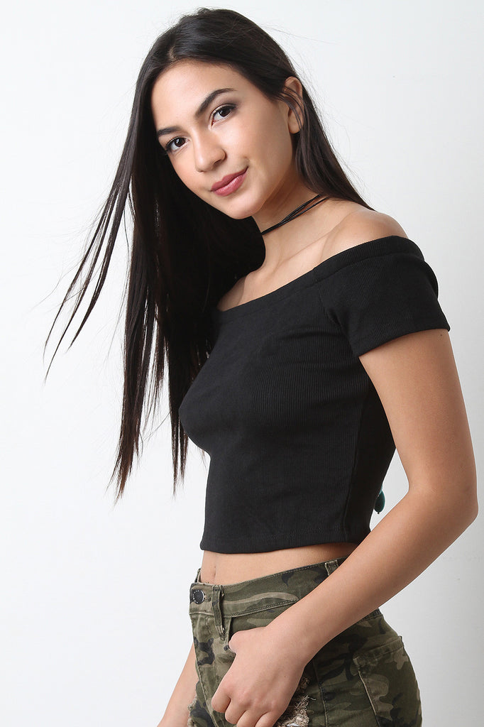 Off The Shoulder Rib Knit Crop Top