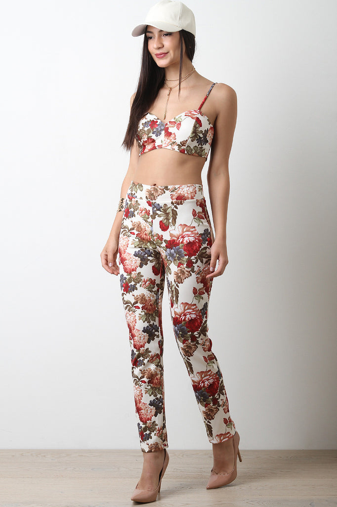 Floral Print Spaghetti Straps Crop Top