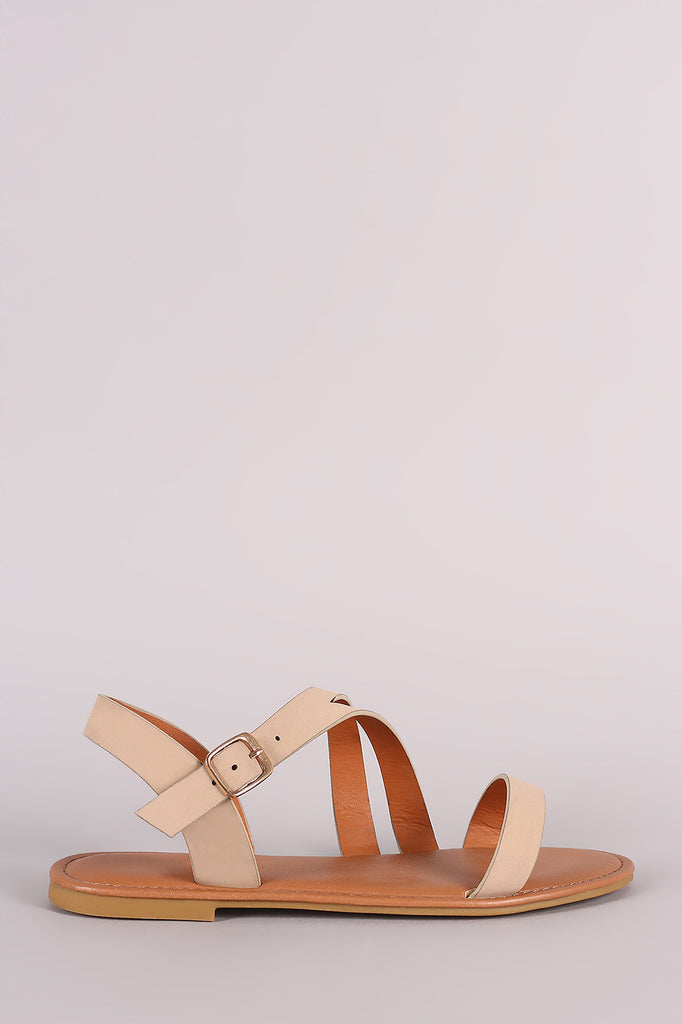 Bamboo Nubuck Asymmetrical Strappy Flat Sandal