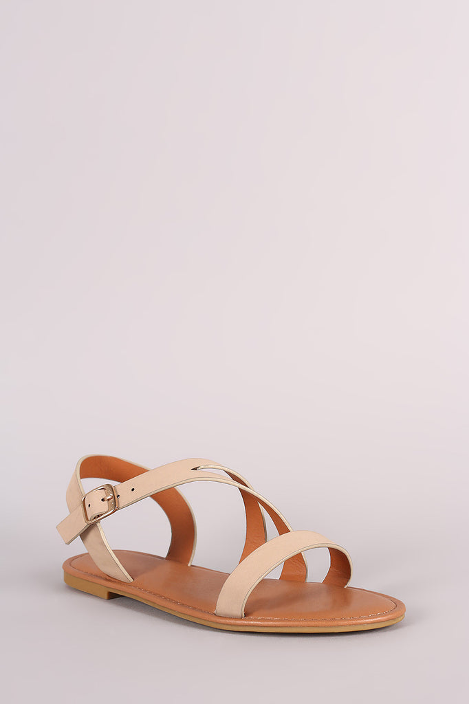 Bamboo Nubuck Asymmetrical Strappy Flat Sandal