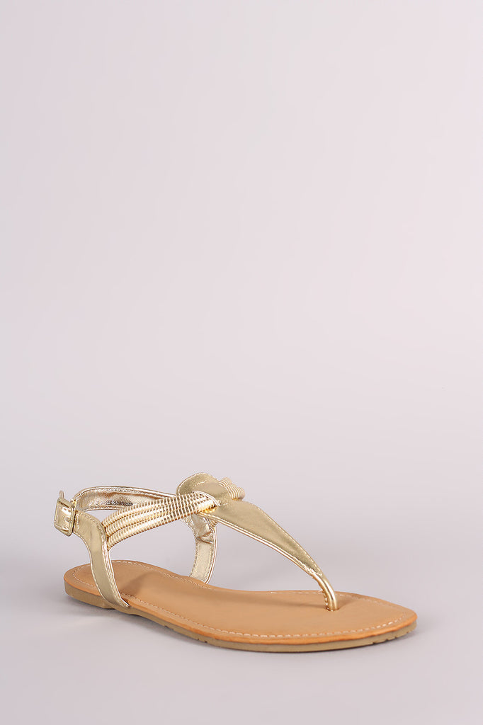 Bamboo T-Strap Thong Flat Sandal