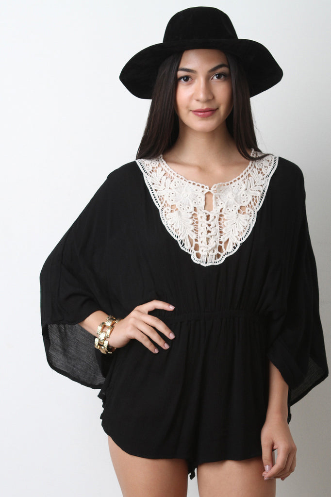 Crochet Trim Dolman Sleeve Romper