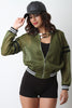 Honeycomb Mesh Stripe Trim Bomber Jacket