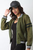 Honeycomb Mesh Stripe Trim Bomber Jacket