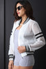 Honeycomb Mesh Stripe Trim Bomber Jacket