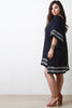 Embroidered Lace-Up Quarter Sleeve Shift Dress